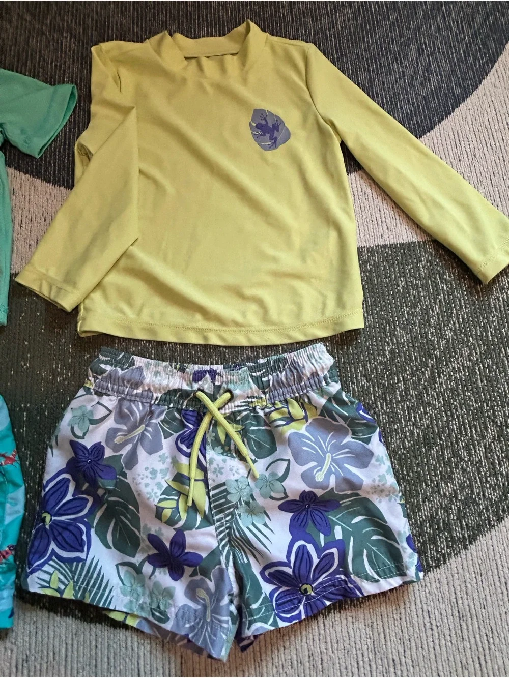 Kids' Rash Guard Swim Set in Teal & Yellow - 2-Pack